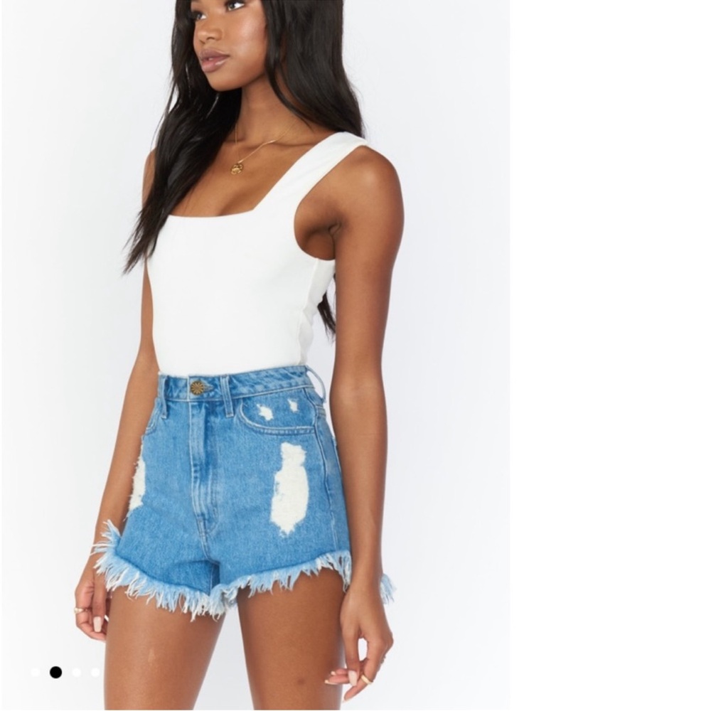 Show Me Your MuMu Light Blue Distressed High-Rise Denim Shorts